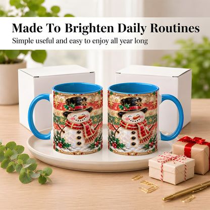 #pl[11oz|Blue] Jeweled Top Hat Snowman Coffee Mug, Christmas Snowman Mug, Ceramic Cup