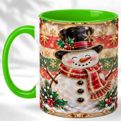 #pl[11oz|Green] Jeweled Top Hat Snowman Coffee Mug, Christmas Snowman Mug, Ceramic Cup