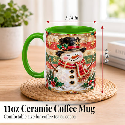 #pl[11oz|Green] Jeweled Top Hat Snowman Coffee Mug, Christmas Snowman Mug, Ceramic Cup