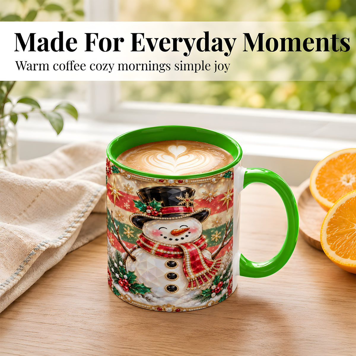 #pl[11oz|Green] Jeweled Top Hat Snowman Coffee Mug, Christmas Snowman Mug, Ceramic Cup