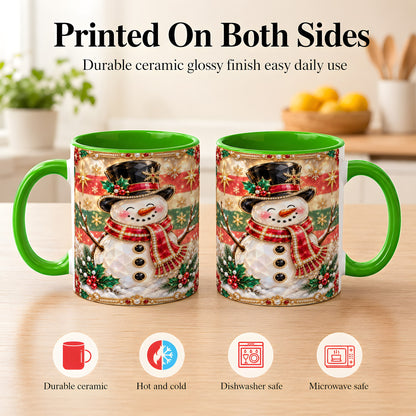 #pl[11oz|Green] Jeweled Top Hat Snowman Coffee Mug, Christmas Snowman Mug, Ceramic Cup