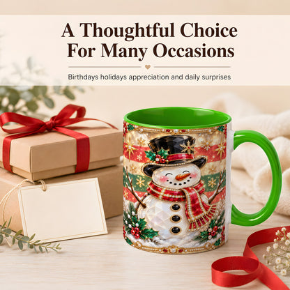 #pl[11oz|Green] Jeweled Top Hat Snowman Coffee Mug, Christmas Snowman Mug, Ceramic Cup