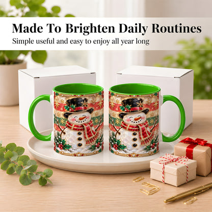 #pl[11oz|Green] Jeweled Top Hat Snowman Coffee Mug, Christmas Snowman Mug, Ceramic Cup
