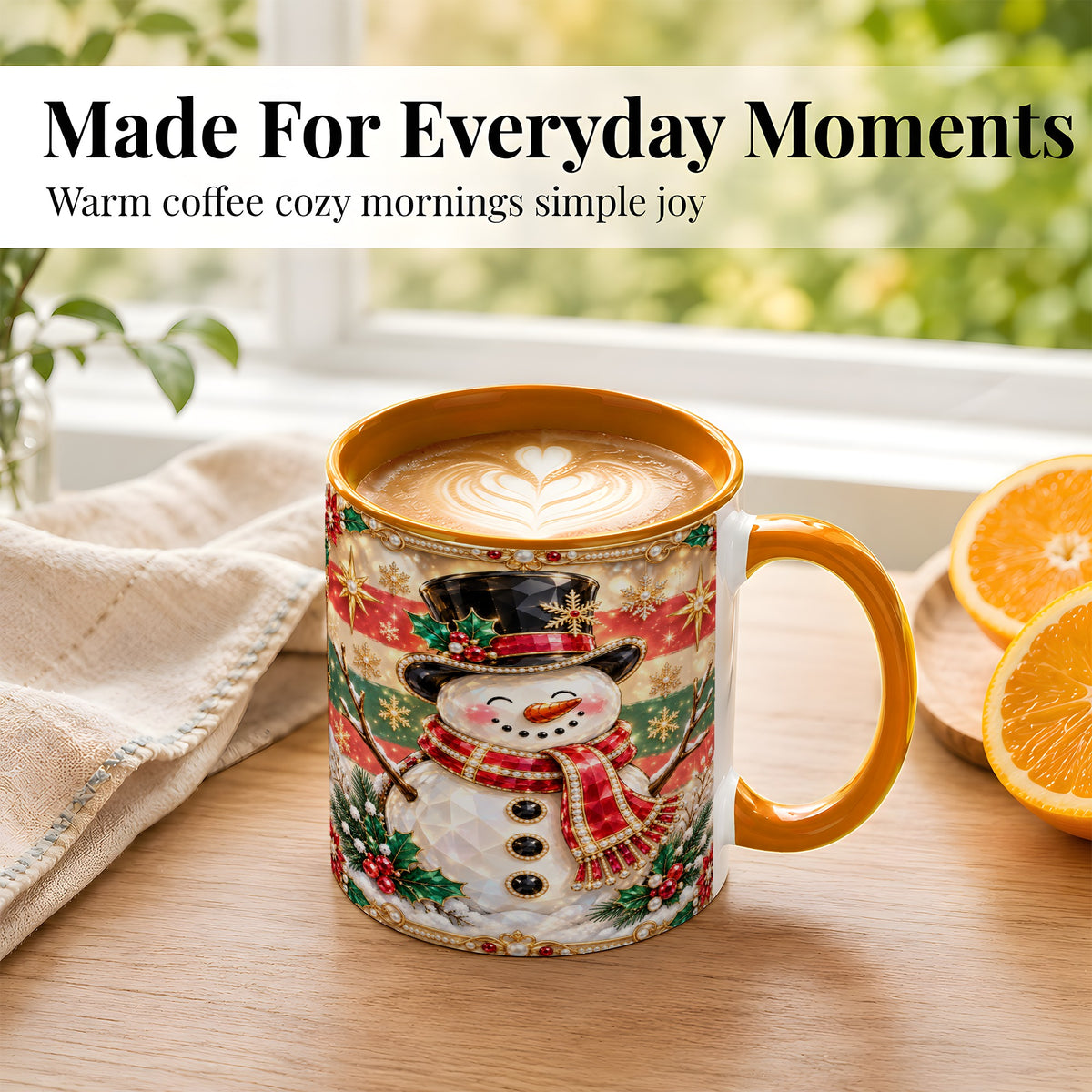 #pl[11oz|Orange] Jeweled Top Hat Snowman Coffee Mug, Christmas Snowman Mug, Ceramic Cup