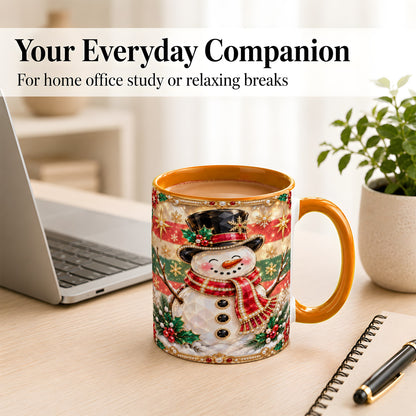 #pl[11oz|Orange] Jeweled Top Hat Snowman Coffee Mug, Christmas Snowman Mug, Ceramic Cup