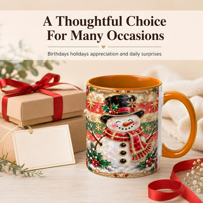 #pl[11oz|Orange] Jeweled Top Hat Snowman Coffee Mug, Christmas Snowman Mug, Ceramic Cup
