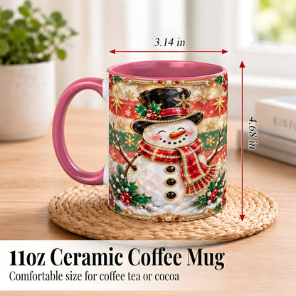 #pl[11oz|Pink] Jeweled Top Hat Snowman Coffee Mug, Christmas Snowman Mug, Ceramic Cup
