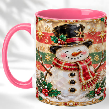 #pl[11oz|Pink] Jeweled Top Hat Snowman Coffee Mug, Christmas Snowman Mug, Ceramic Cup