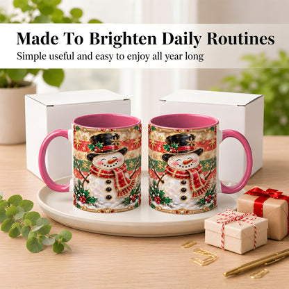 #pl[11oz|Pink] Jeweled Top Hat Snowman Coffee Mug, Christmas Snowman Mug, Ceramic Cup