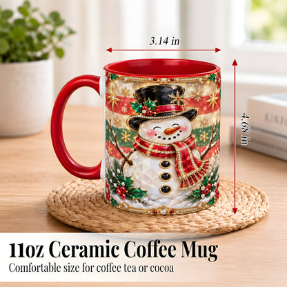 #pl[11oz|Red] Jeweled Top Hat Snowman Coffee Mug, Christmas Snowman Mug, Ceramic Cup