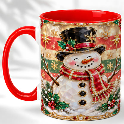 Jeweled Top Hat Snowman Coffee Mug, Christmas Snowman Mug, Ceramic Cup