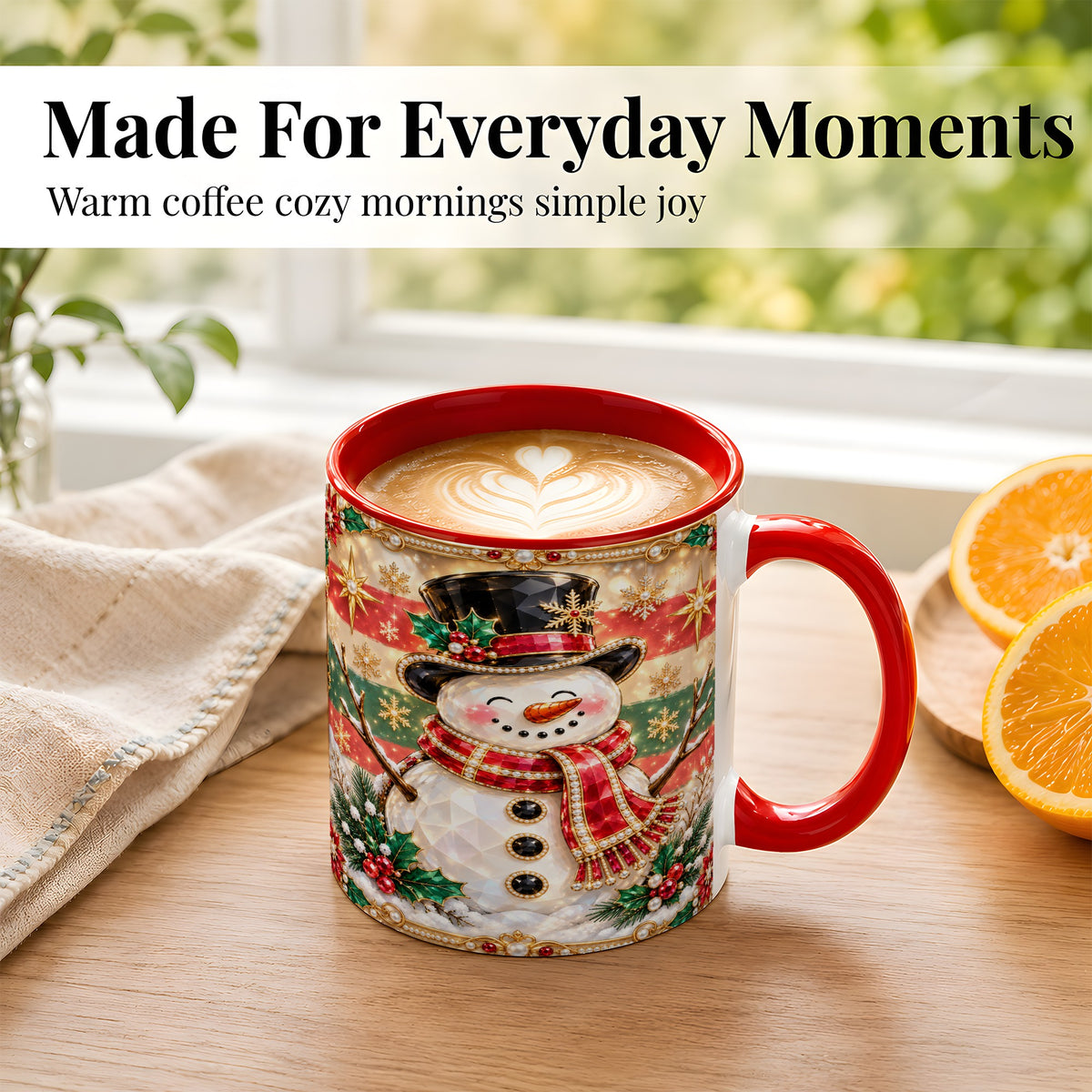 #pl[11oz|Red] Jeweled Top Hat Snowman Coffee Mug, Christmas Snowman Mug, Ceramic Cup
