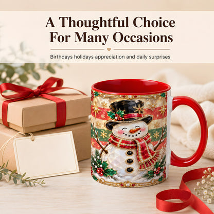 #pl[11oz|Red] Jeweled Top Hat Snowman Coffee Mug, Christmas Snowman Mug, Ceramic Cup