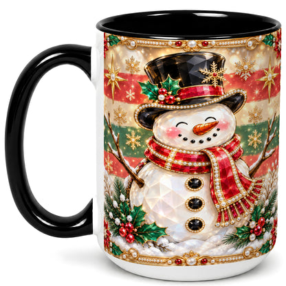 #pl[15oz|Black] Jeweled Top Hat Snowman Coffee Mug, Christmas Snowman Mug, Ceramic Cup