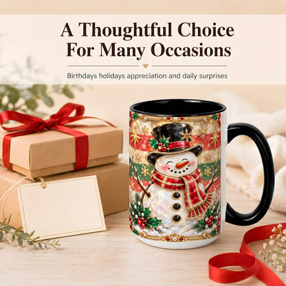 #pl[15oz|Black] Jeweled Top Hat Snowman Coffee Mug, Christmas Snowman Mug, Ceramic Cup