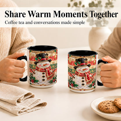 #pl[15oz|Black] Jeweled Top Hat Snowman Coffee Mug, Christmas Snowman Mug, Ceramic Cup
