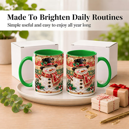 #pl[15oz|Green] Jeweled Top Hat Snowman Coffee Mug, Christmas Snowman Mug, Ceramic Cup