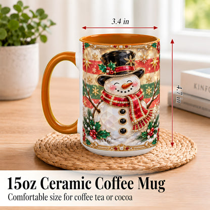 #pl[15oz|Orange] Jeweled Top Hat Snowman Coffee Mug, Christmas Snowman Mug, Ceramic Cup