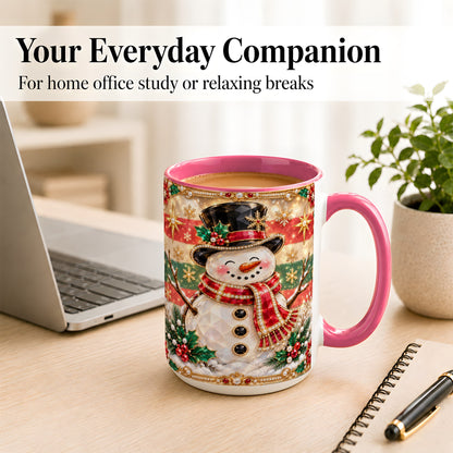 #pl[15oz|Pink] Jeweled Top Hat Snowman Coffee Mug, Christmas Snowman Mug, Ceramic Cup