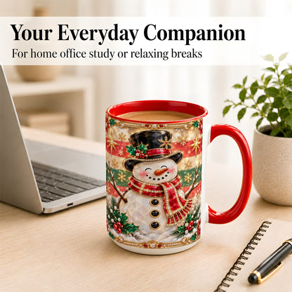 #pl[15oz|Red] Jeweled Top Hat Snowman Coffee Mug, Christmas Snowman Mug, Ceramic Cup