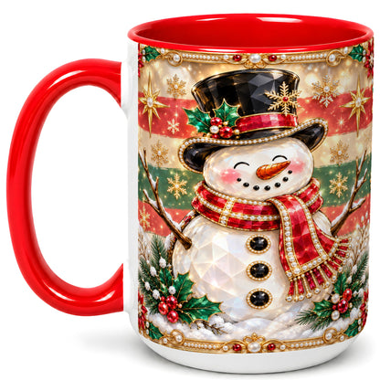 #pl[15oz|Red] Jeweled Top Hat Snowman Coffee Mug, Christmas Snowman Mug, Ceramic Cup