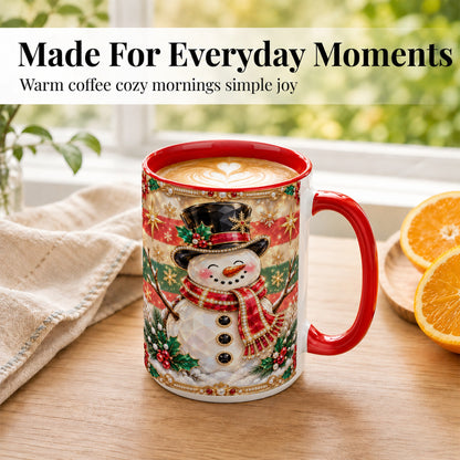 #pl[15oz|Red] Jeweled Top Hat Snowman Coffee Mug, Christmas Snowman Mug, Ceramic Cup