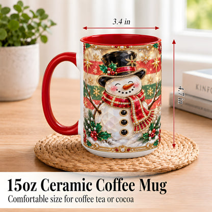 #pl[15oz|Red] Jeweled Top Hat Snowman Coffee Mug, Christmas Snowman Mug, Ceramic Cup