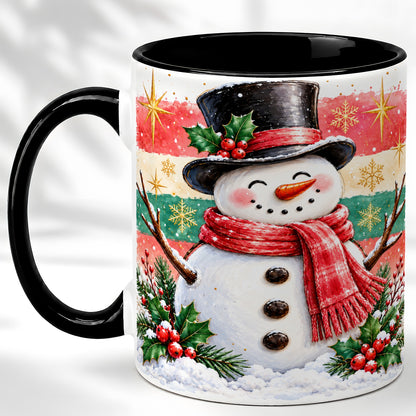 #pl[11oz|Black] Top Hat Snowman Coffee Mug, Christmas Snowman Mug, Ceramic Cup