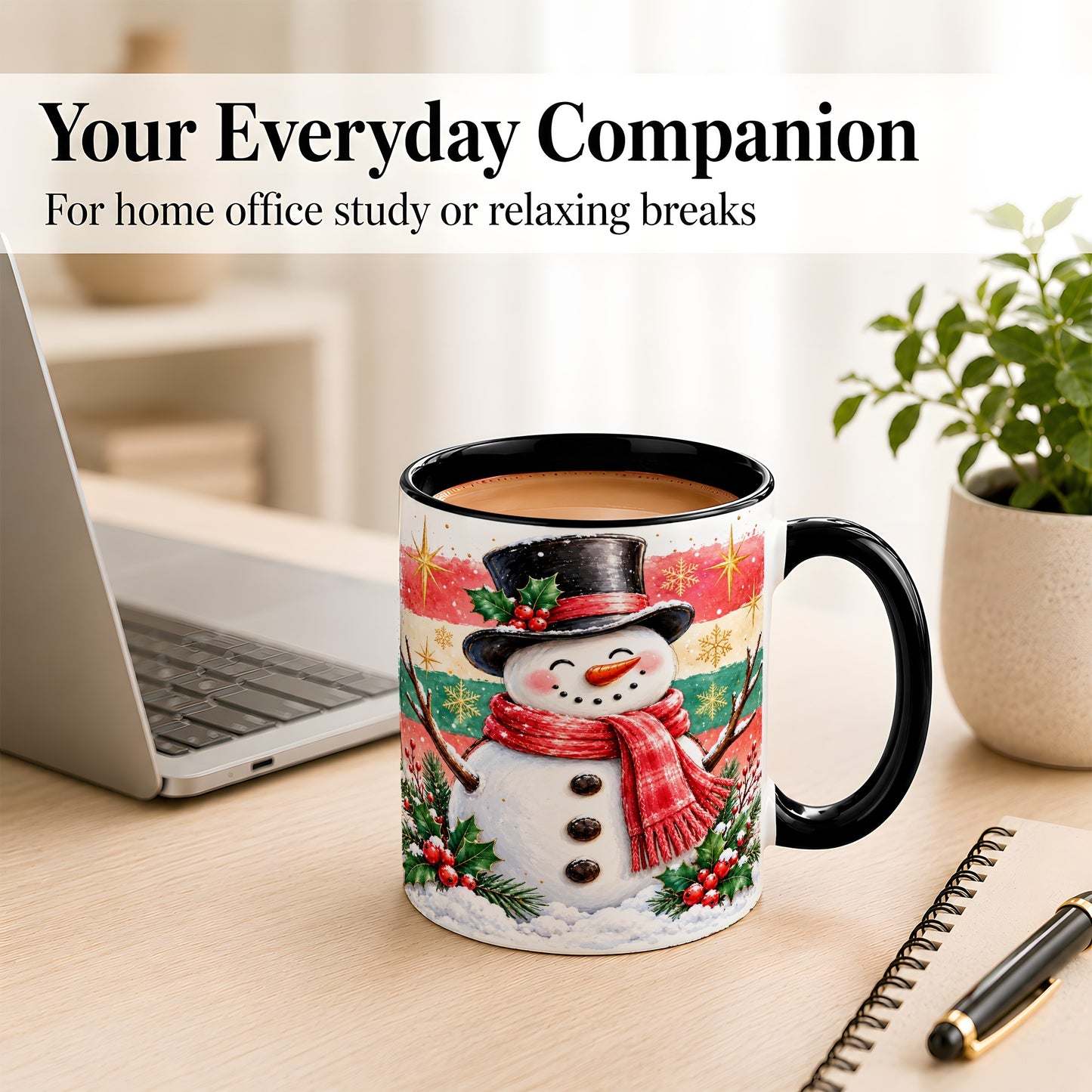 #pl[11oz|Black] Top Hat Snowman Coffee Mug, Christmas Snowman Mug, Ceramic Cup