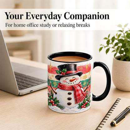 #pl[11oz|Black] Top Hat Snowman Coffee Mug, Christmas Snowman Mug, Ceramic Cup
