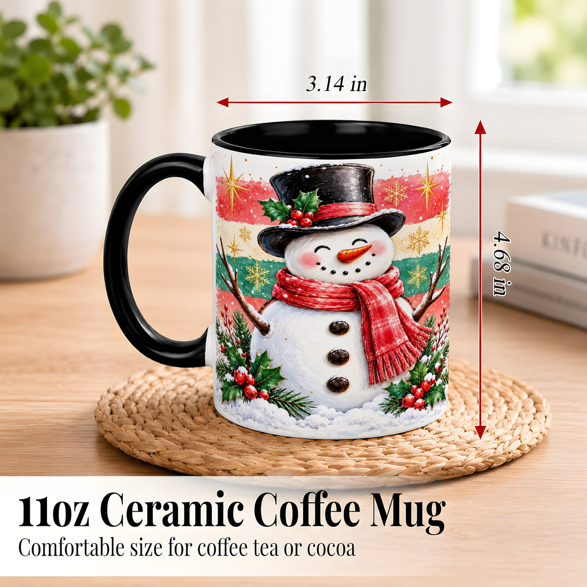 #pl[11oz|Black] Top Hat Snowman Coffee Mug, Christmas Snowman Mug, Ceramic Cup