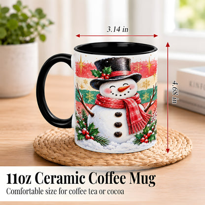 #pl[11oz|Black] Top Hat Snowman Coffee Mug, Christmas Snowman Mug, Ceramic Cup