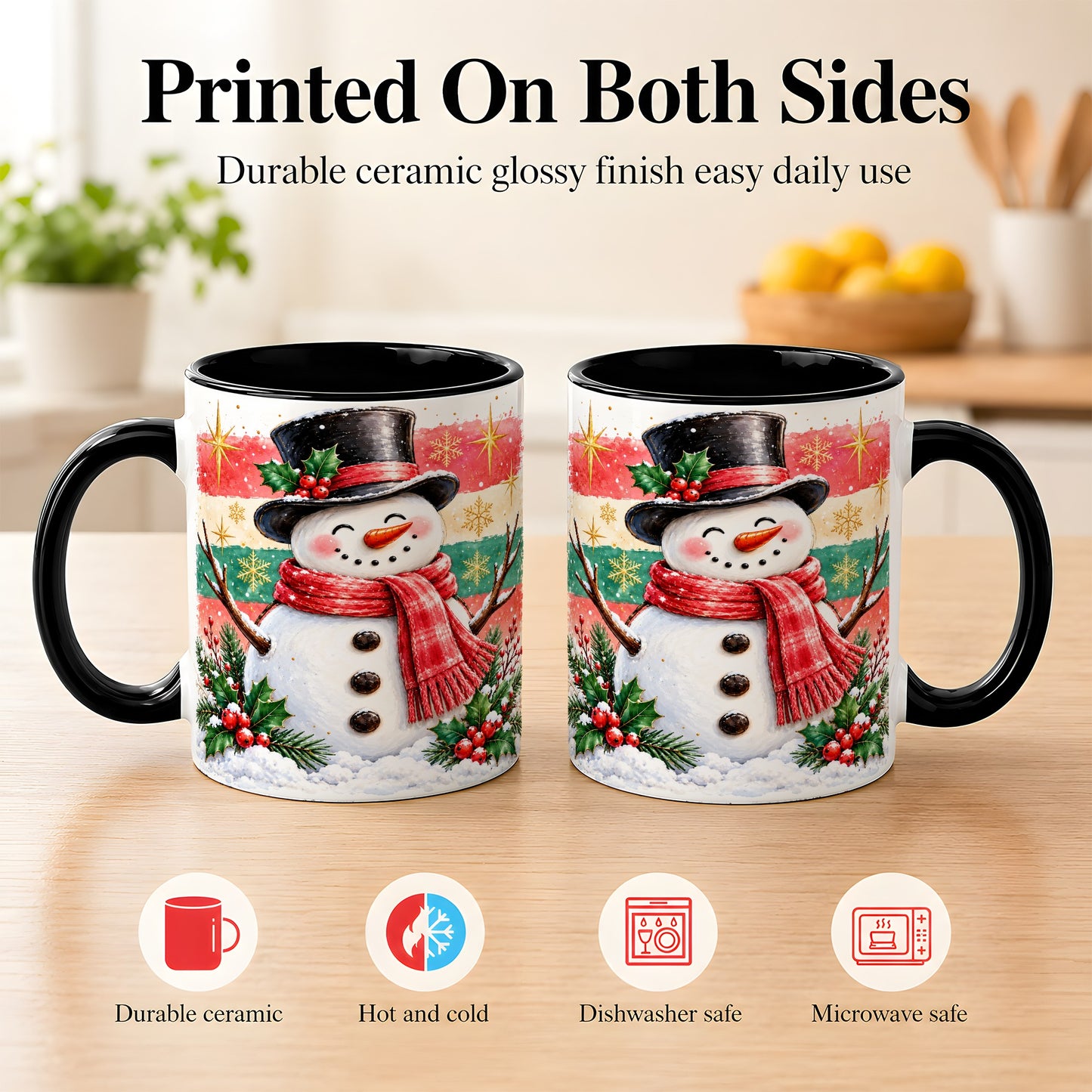 #pl[11oz|Black] Top Hat Snowman Coffee Mug, Christmas Snowman Mug, Ceramic Cup