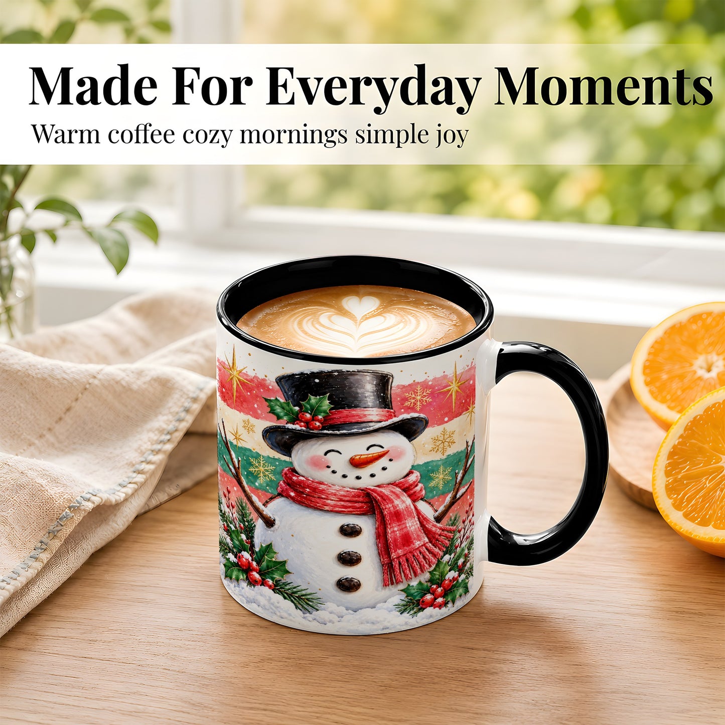 #pl[11oz|Black] Top Hat Snowman Coffee Mug, Christmas Snowman Mug, Ceramic Cup