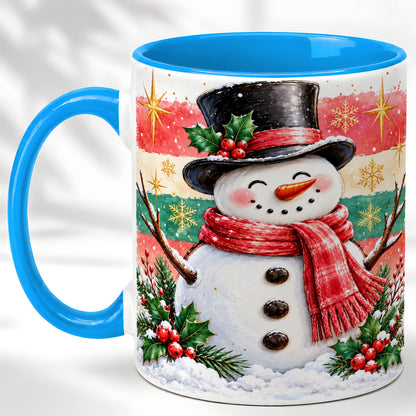 #pl[11oz|Blue] Top Hat Snowman Coffee Mug, Christmas Snowman Mug, Ceramic Cup