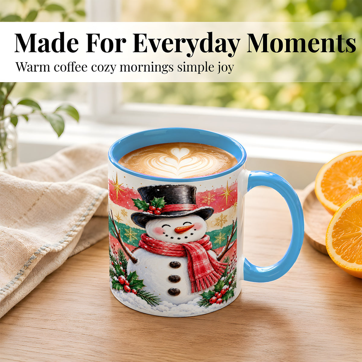 #pl[11oz|Blue] Top Hat Snowman Coffee Mug, Christmas Snowman Mug, Ceramic Cup