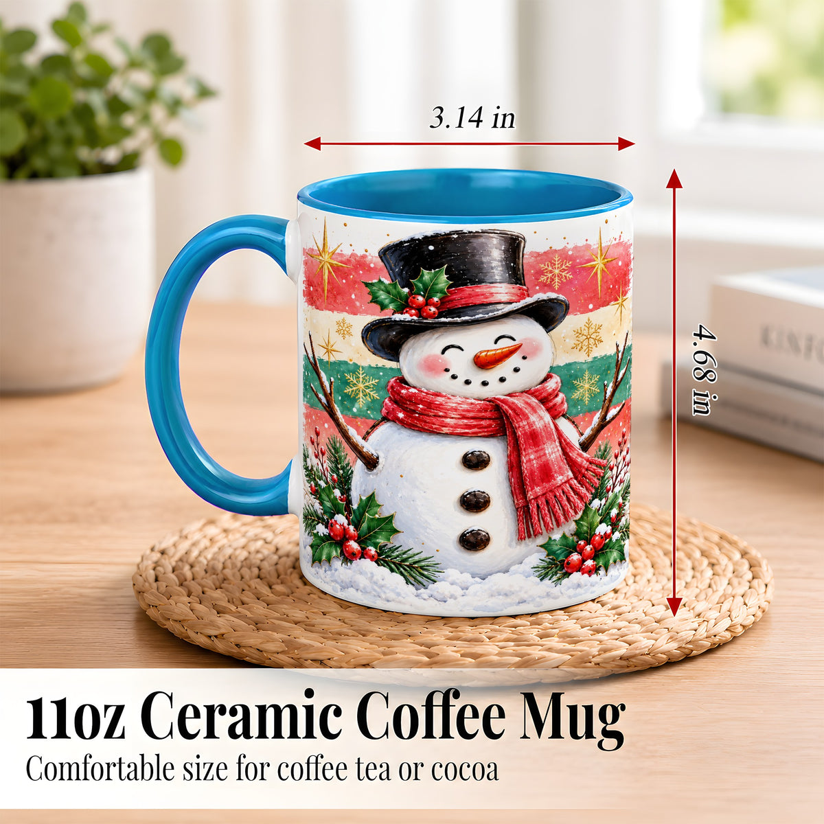 #pl[11oz|Blue] Top Hat Snowman Coffee Mug, Christmas Snowman Mug, Ceramic Cup