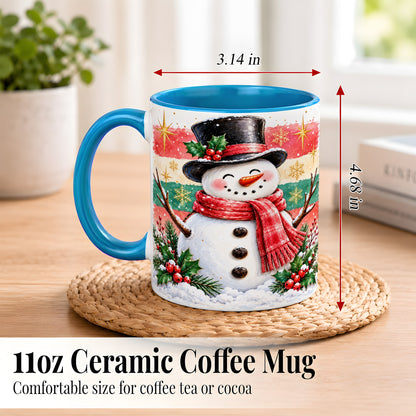 #pl[11oz|Blue] Top Hat Snowman Coffee Mug, Christmas Snowman Mug, Ceramic Cup