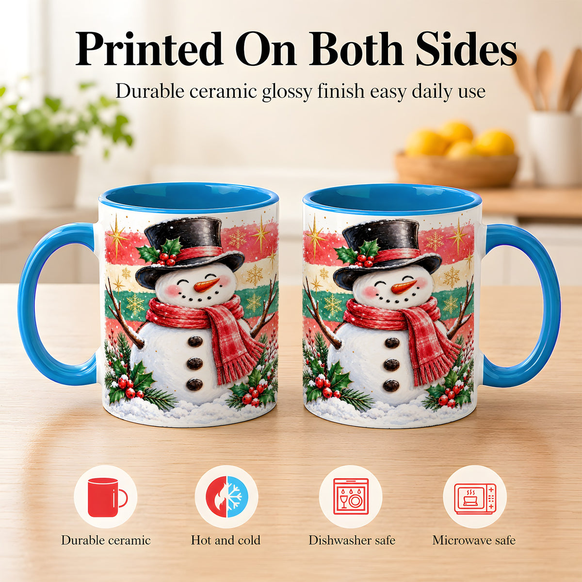 #pl[11oz|Blue] Top Hat Snowman Coffee Mug, Christmas Snowman Mug, Ceramic Cup