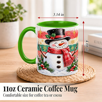 #pl[11oz|Green] Top Hat Snowman Coffee Mug, Christmas Snowman Mug, Ceramic Cup