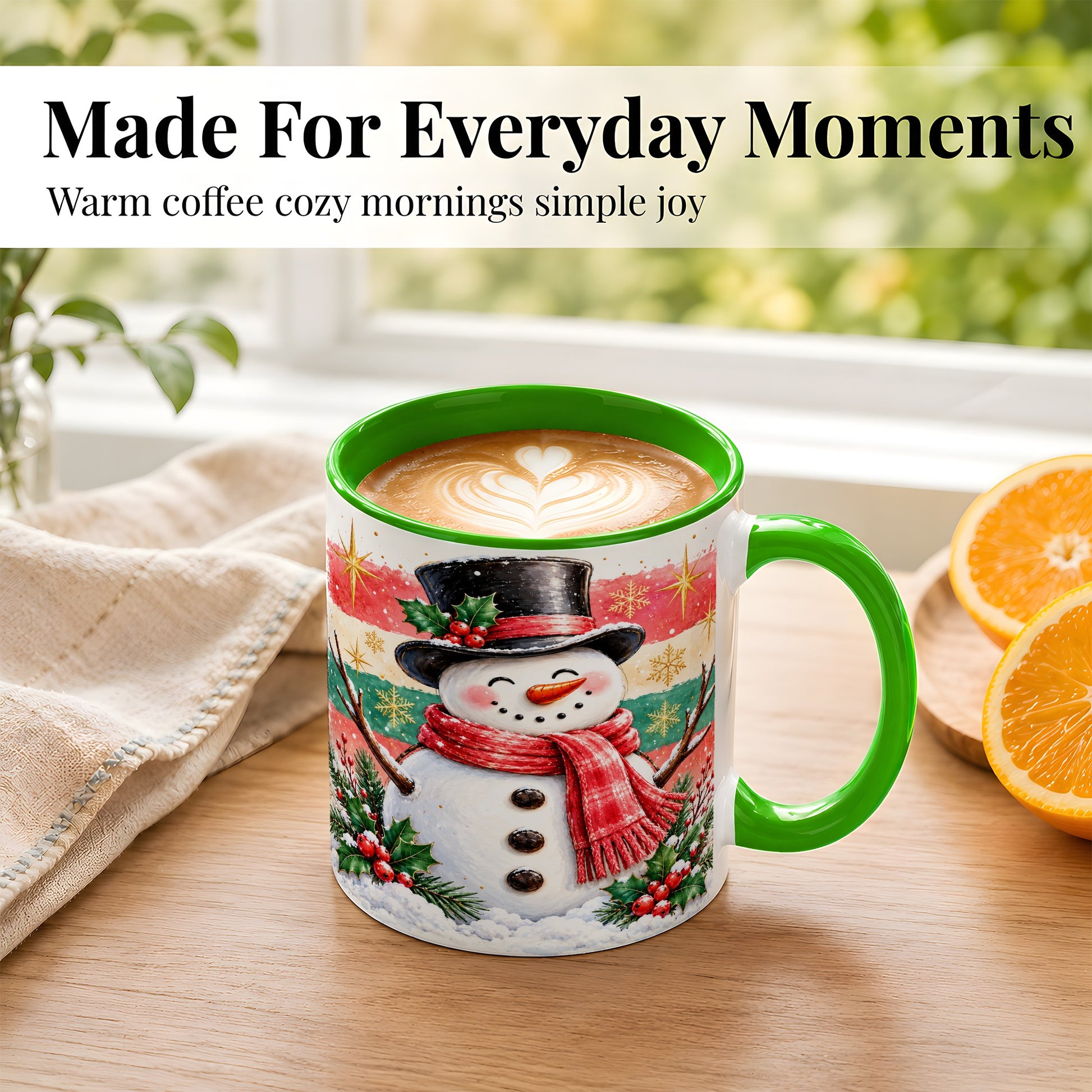 #pl[11oz|Green] Top Hat Snowman Coffee Mug, Christmas Snowman Mug, Ceramic Cup