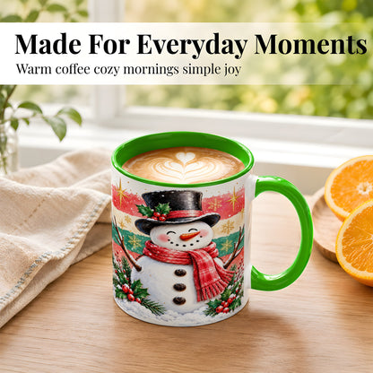 #pl[11oz|Green] Top Hat Snowman Coffee Mug, Christmas Snowman Mug, Ceramic Cup