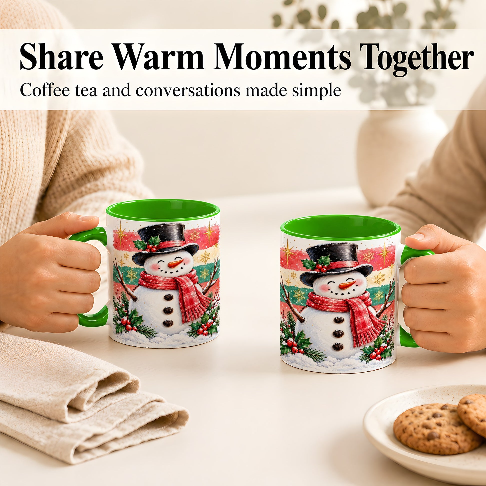 #pl[11oz|Green] Top Hat Snowman Coffee Mug, Christmas Snowman Mug, Ceramic Cup
