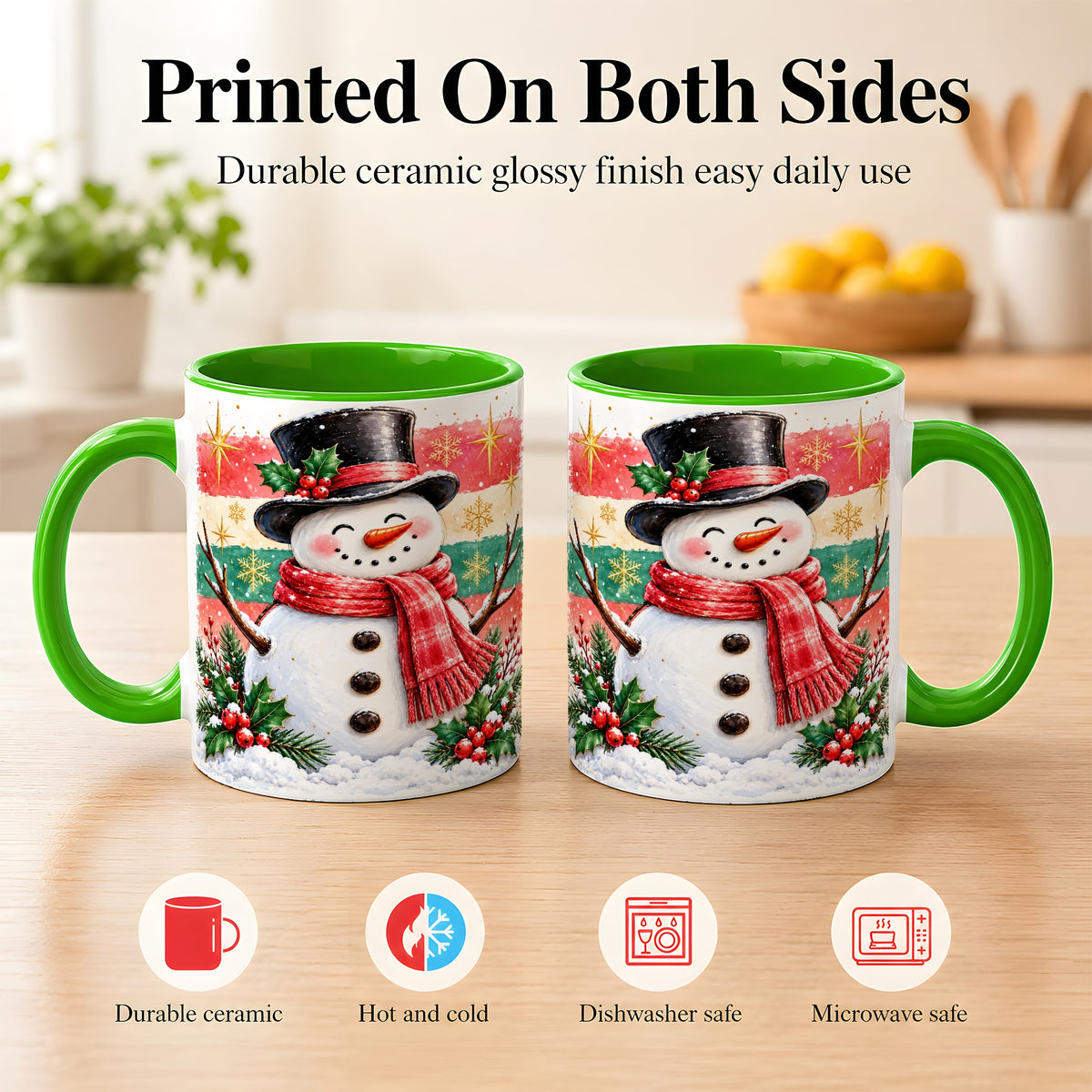#pl[11oz|Green] Top Hat Snowman Coffee Mug, Christmas Snowman Mug, Ceramic Cup
