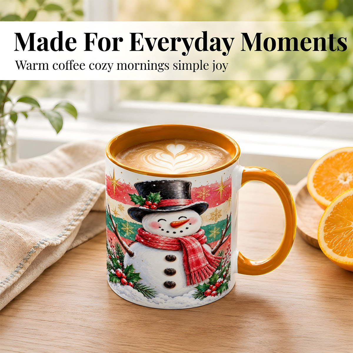 #pl[11oz|Orange] Top Hat Snowman Coffee Mug, Christmas Snowman Mug, Ceramic Cup