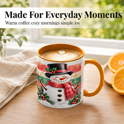 #pl[11oz|Orange] Top Hat Snowman Coffee Mug, Christmas Snowman Mug, Ceramic Cup
