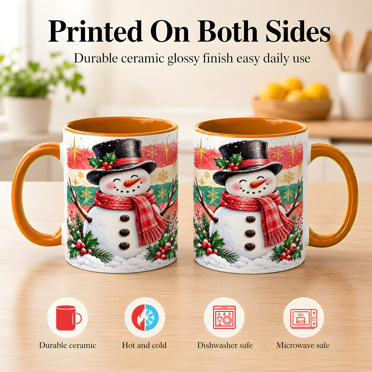 #pl[11oz|Orange] Top Hat Snowman Coffee Mug, Christmas Snowman Mug, Ceramic Cup