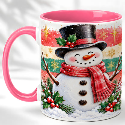 #pl[11oz|Pink] Top Hat Snowman Coffee Mug, Christmas Snowman Mug, Ceramic Cup