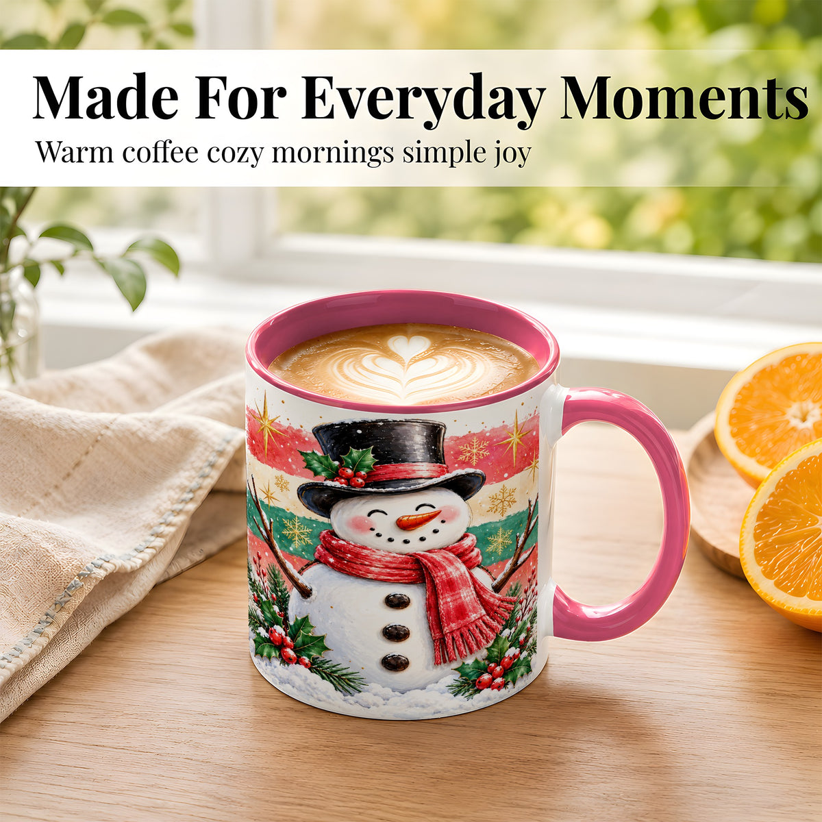 #pl[11oz|Pink] Top Hat Snowman Coffee Mug, Christmas Snowman Mug, Ceramic Cup