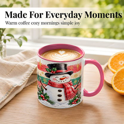#pl[11oz|Pink] Top Hat Snowman Coffee Mug, Christmas Snowman Mug, Ceramic Cup